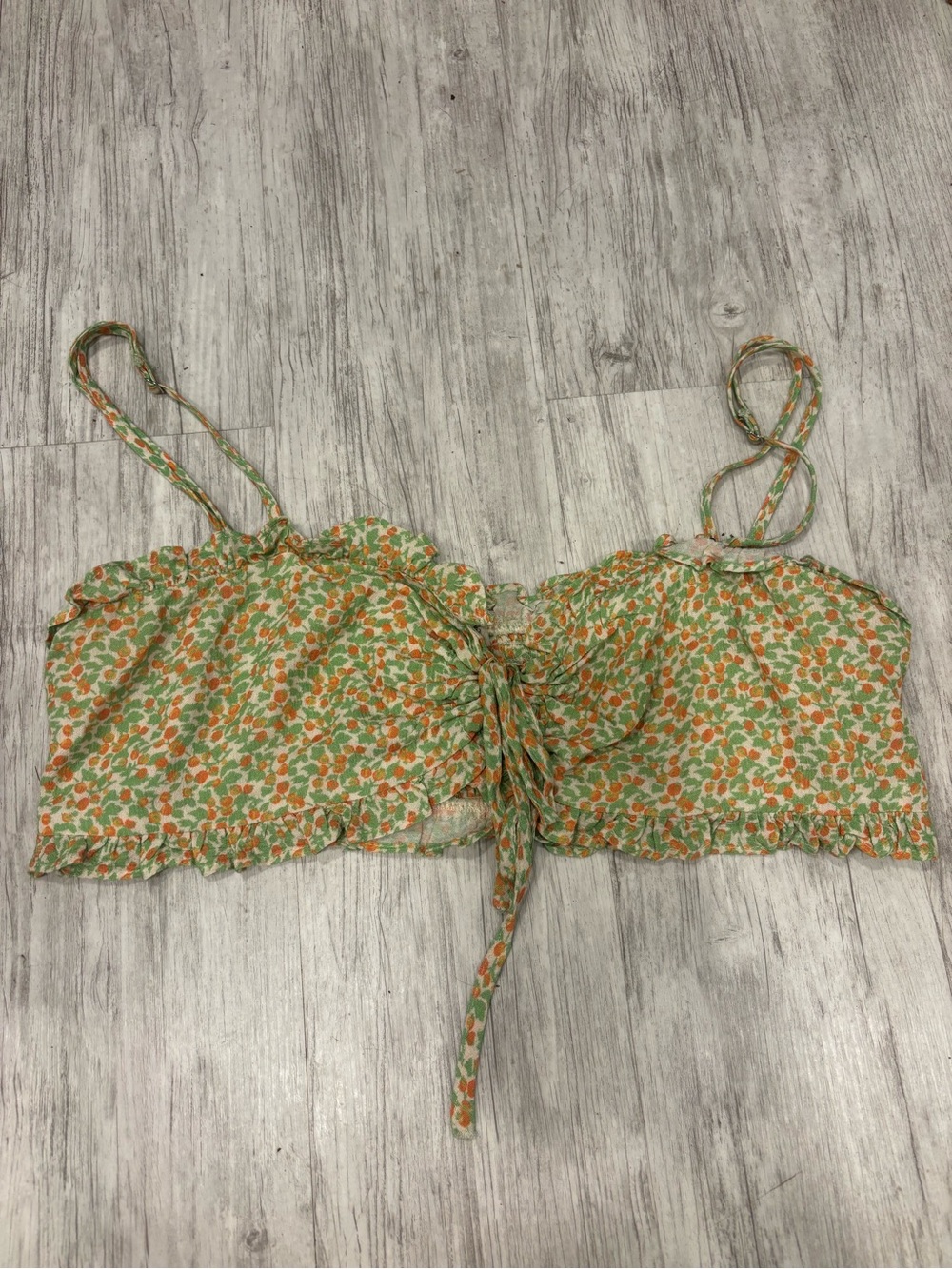 Intimately by Free People Ditsy Floral/Tomato Crop Top in Green and Orange
